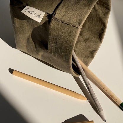 Small washable paper baskets in deep olive used for pens and pencils – Gaita Lab